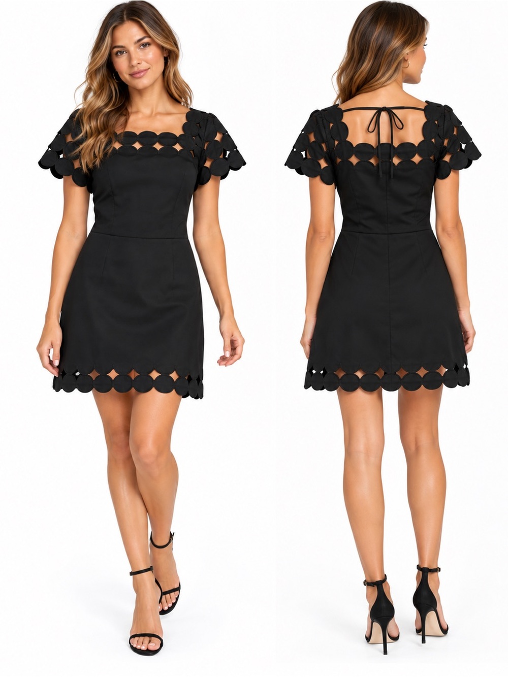 Vince Camuto NWT Black Square Neck Cutout Shift Dress Size 8 Cotton MSRP $168